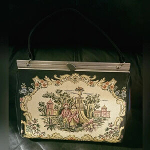Vintage La Marquise Italian Tapestry 1950s Clutch Top Handle  Hand Bag